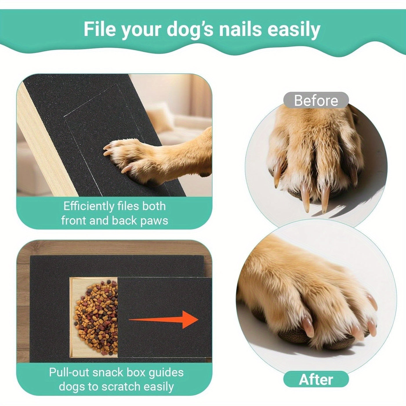Dog Nail Scratch Pad Foldable Adjustable 3 Angles (45–65°) – Dog Nail File Scratch Board with 2 Sandpaper Sheets, Stress-Free Alternative to Dog Nail Clippers
