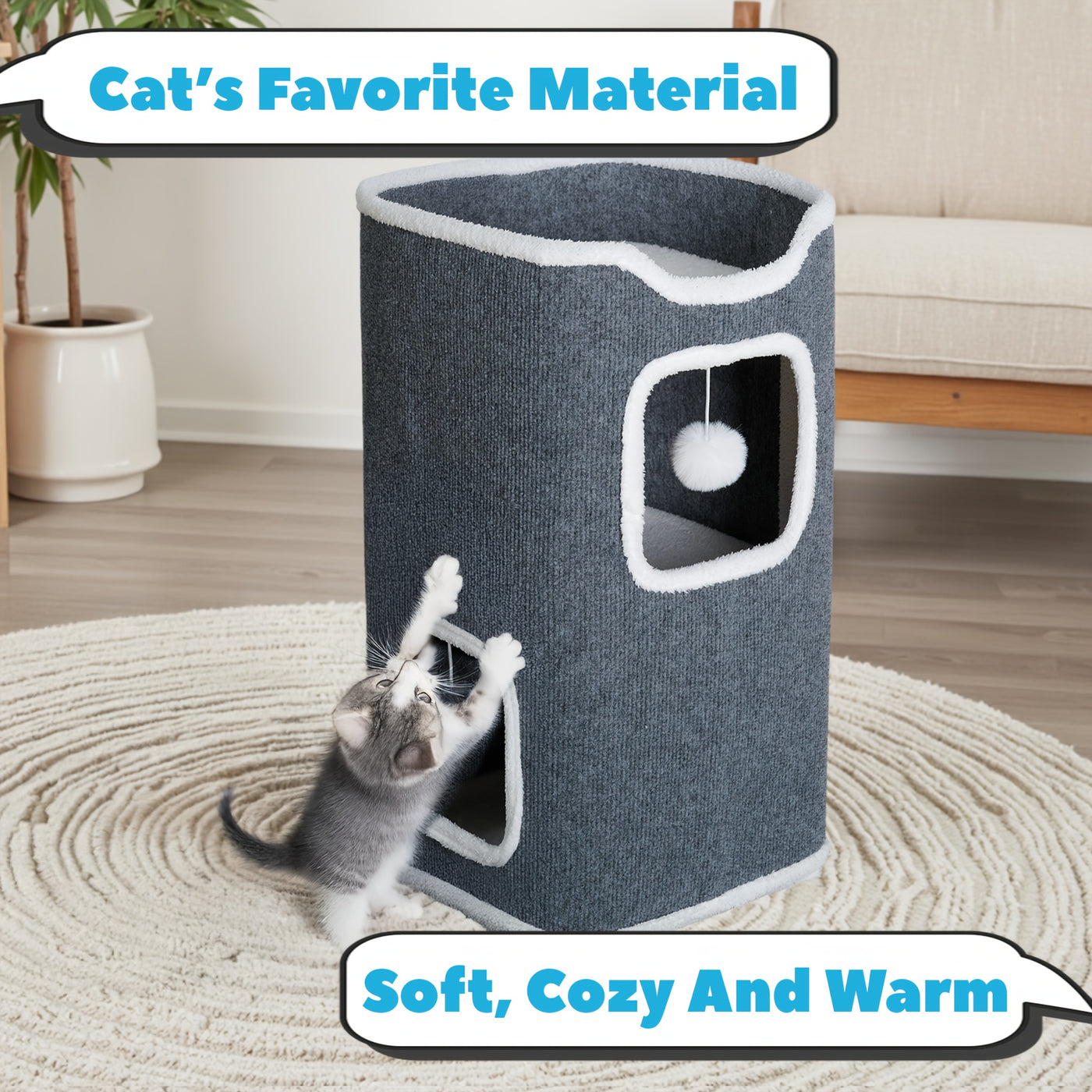 Multi-Level Foldable Cat Tree Tower for Indoor Cats – Cat Condo with Hanging Toy Balls, Cozy Top Bed & Scratch-Resistant Felt, 1/3/4 Tier
