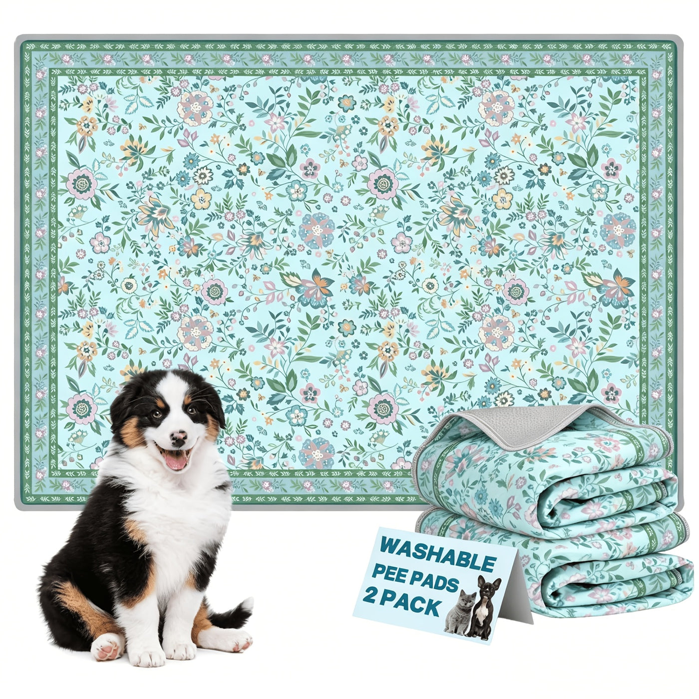 Washable Dog Pee Pads 2-Pack Reusable Non-Slip Leak-Proof Potty Training Pads for Crates and Floors