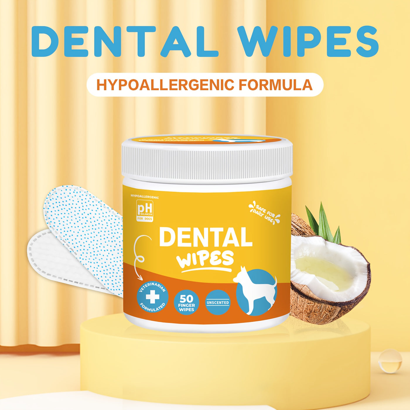 Pet Grooming Wipes for Dogs & Cats - Dental Wipes, Ear Wipes, Eye Wipes & Teeth Cleaning Kit, Coconut Scent, Soothing & Deodorizing for All Breed Sizes