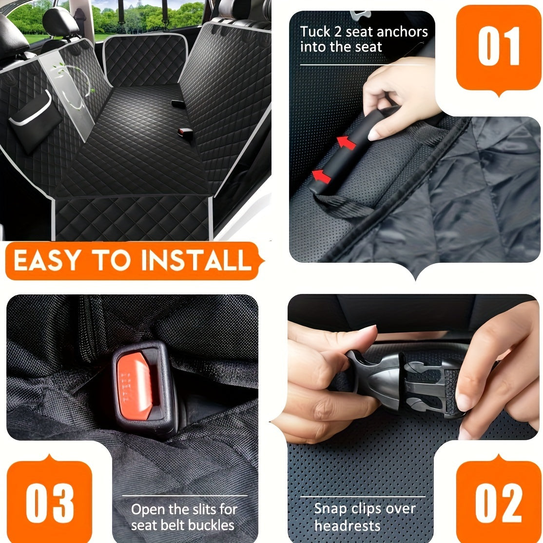 Dog Car Seat Cover with Mesh Windows & Storage Pockets – Scratchproof Waterproof Non-Slip Pet Hammock, Universal Fit for Cars Trucks SUVs, Durable Nylon Back Seat Protector for Dogs