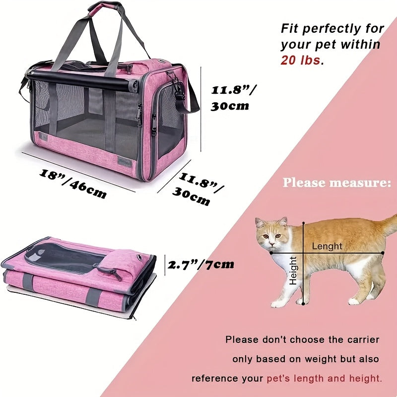 Airline Approved Soft-Sided Pet Carrier for Medium Cats & Small Dogs – Breathable Collapsible Oxford Travel Bag with Zipper, Optional Combo with Collar & Tether