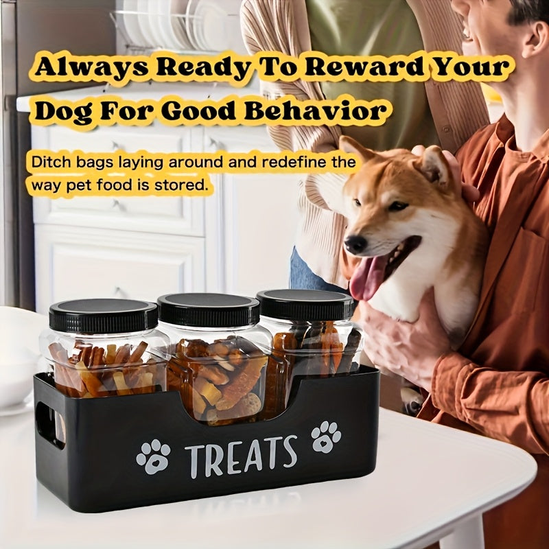 Airtight Pet Food Storage Container Set 3-Piece – Farmhouse Style BPA-Free Plastic Jars for Dog & Cat Treats, Snacks & Dry Food
