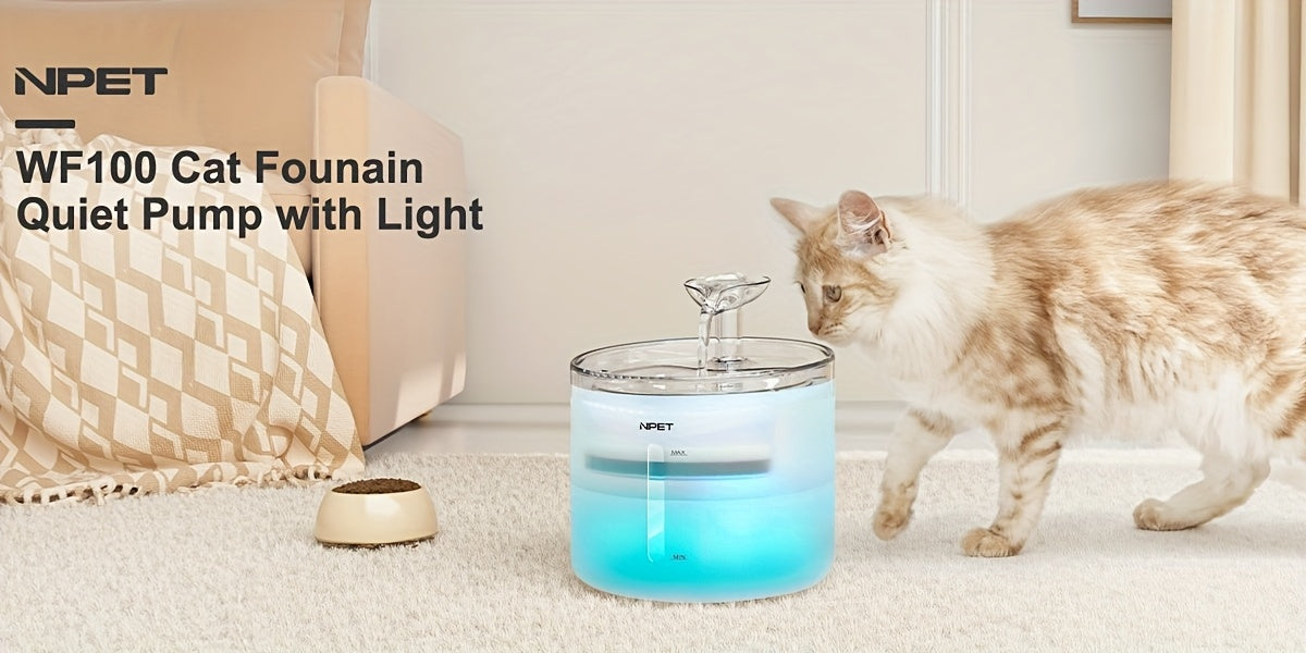 Cat Water Fountain 54oz Ultra Silent – LED Light USB Automatic Drinking Fountain with Triple Filter for Indoor Cats & Small Dogs