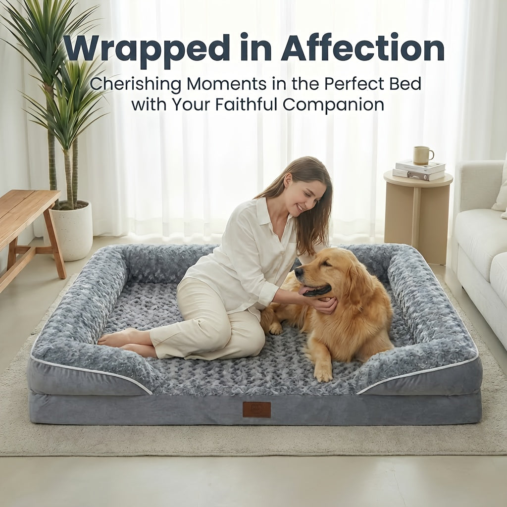 Orthopedic C-Shape Dog Sofa Bed for Extra Large Dogs – 3.5" Bolster, Plush Washable Removable Cover & Nonslip Bottom, Gray