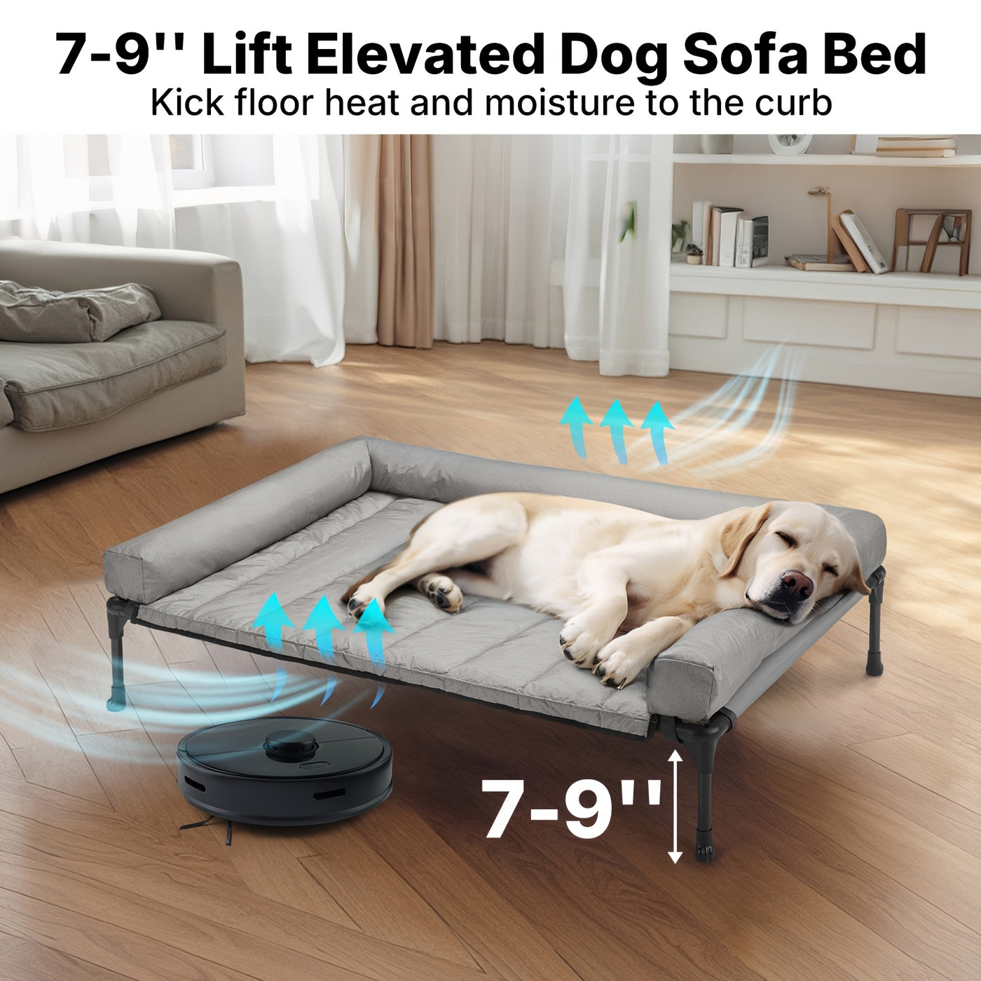 Elevated Cooling Dog Bed with Removable Pillow-Top Bolster Mat - Raised Dog Cot, Breathable Mesh, No-Slip Feet, Steel Frame, Indoor & Outdoor, 4 Sizes, 5 Colors