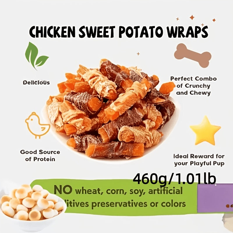 Sweet Potato Dog Treats Chicken Wrapped & Duck Wrapped Natural Training Reward Soft Chewy High-Protein Grain-Free Dog Snack 220g 7.76oz