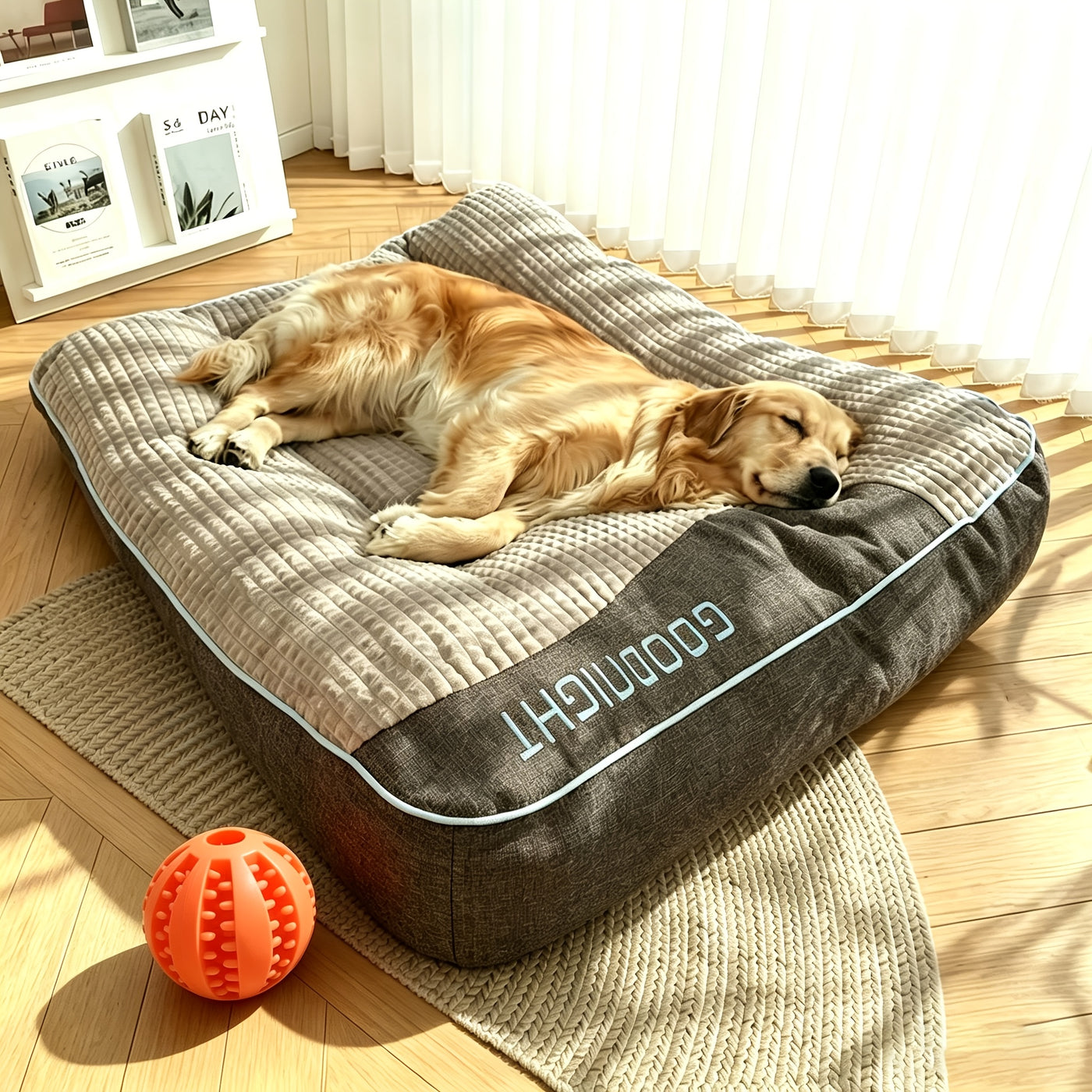 Extra Thick Non-Slip Dog Bed Mat Sofa for Medium Large Dogs & Cats - Plaid All-Season Stuffed Pet Sofa Bed Soft Polyester Filling, XL 2XL 3XL, Includes Toy Balls, Perfect for Golden Retrievers