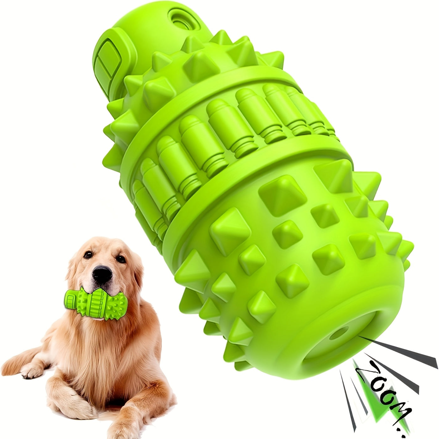 Squeaky Dog Chew Toy – Wolf Tooth Bottle Shape, Durable Interactive Chew Toy & Toothbrush for Aggressive Chewers, Cleans Teeth While They Play