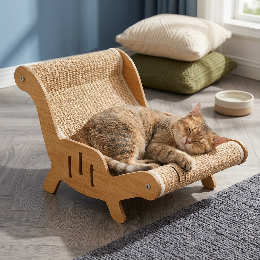 Sisal Rope Cat Scratcher Lounge Chair – Large Cat Sofa Bed with Scratch-Resistant Sisal, Sturdy Frame, Cozy Rest Area for Cats