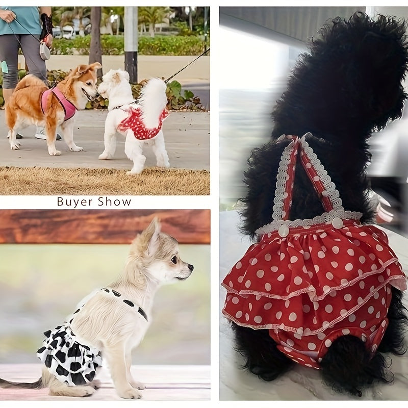 Female Dog Diapers 2-Pack Washable Reusable with Suspender Sanitary Panties for Girl Dogs in Heat Period