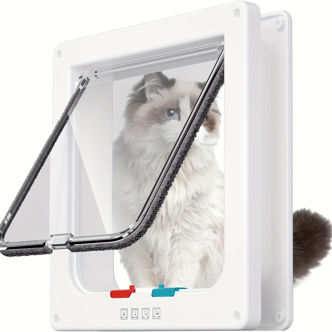 Pet Door for Cats & Dogs - 4-Way Safety Lock Weatherproof Cat Flap Dog Door, M/L/XL Sizes, White Black Coffee, Bonus Rainbow Ball Toy Included