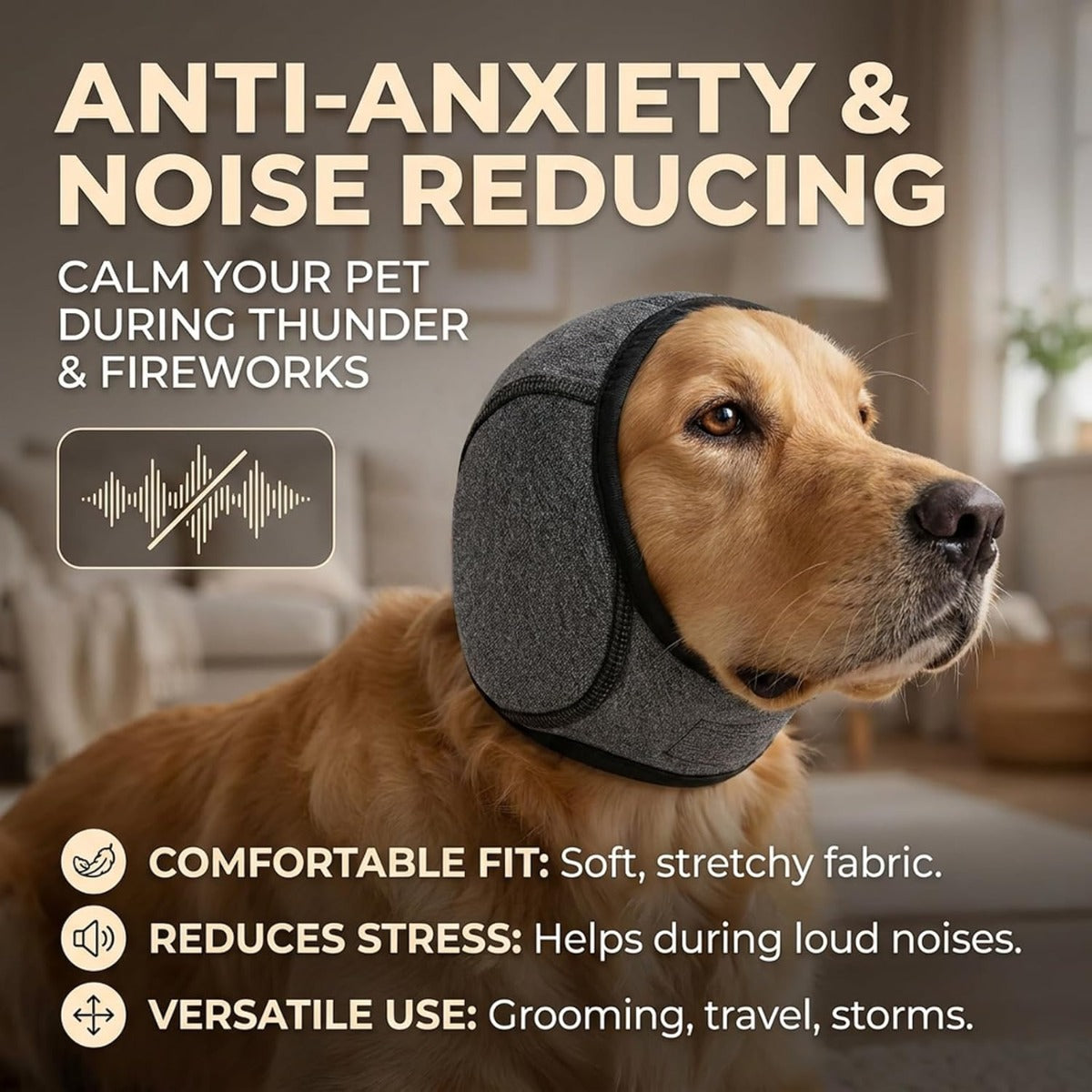Dog Calming Hoodie with Noise Cancelling Ear Wrap – Anxiety Relief for Thunder Fireworks Grooming Bathing Small Medium Large