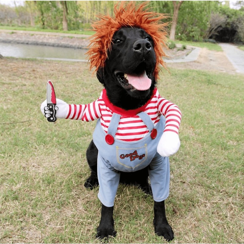 Halloween Dog Costume Deadly Doll Cosplay Outfit for Small Medium and Large Dogs – Funny Party Dress Up Clothes for Christmas and Halloween Sizes M to XL