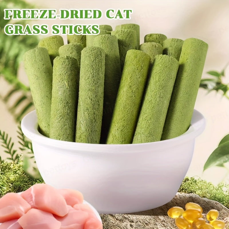 Cat Grass Freeze-Dried Teeth Cleaning Sticks – Hairball Relief Edible Chew Toy for Cats, Dental Care Cat Snack, 15pcs or 30pcs Cat Grass Sticks