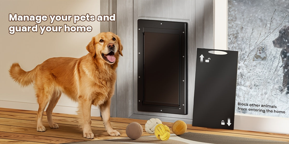 Large Dog Door Heavy Duty Plastic – Double Magnetic Flap Doggie Door for Interior & Exterior Doors or Wall, Easy Install, 45-100 LB Dogs