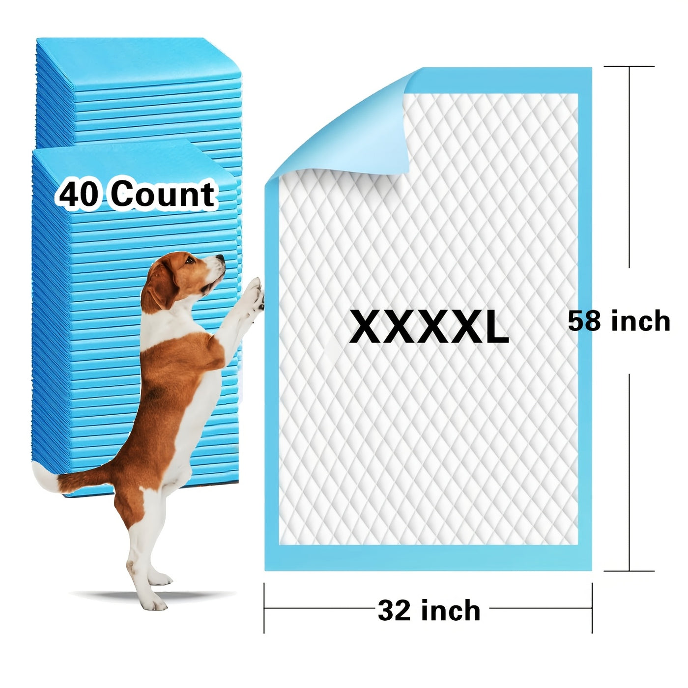 Extra Large Dog Pee Pads 58x32 Inch 40 Count – Super Absorbent Disposable Puppy Training Pads Leak-Proof for Dogs Cats Car Crate Couch