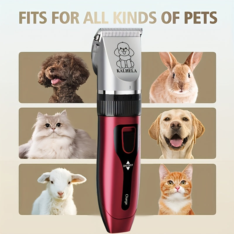 Rechargeable Pet Grooming Clippers with LED Display – Low Noise Cordless Dog & Cat Hair Trimmer, Detachable Blades, 4 Guide Combs, USB Charging