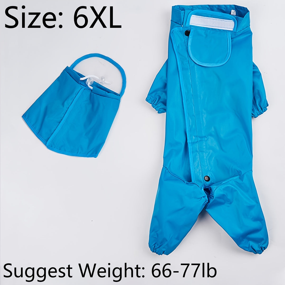 Dog Raincoat Full Body Coverage with Hood & Footies – Waterproof Polyester Rain Jacket for All Breeds, Hook-and-Loop Closure, Ideal for Small to Large Dogs, Blue