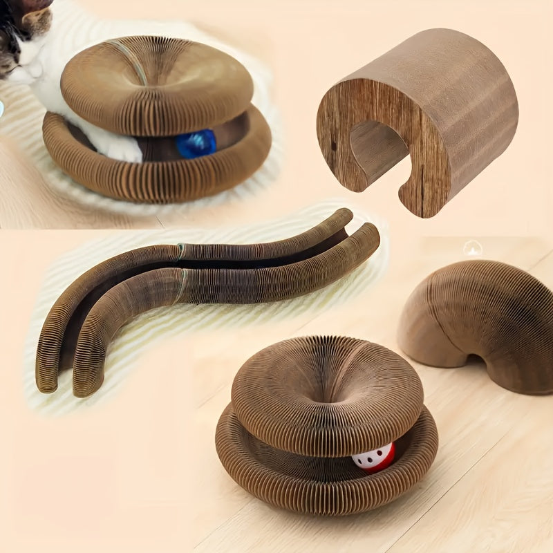 Magic Organ Cat Scratching Board with Ball Track & Bells – Foldable Cardboard Interactive Cat Scratcher Toy, 1 or 2 Pack