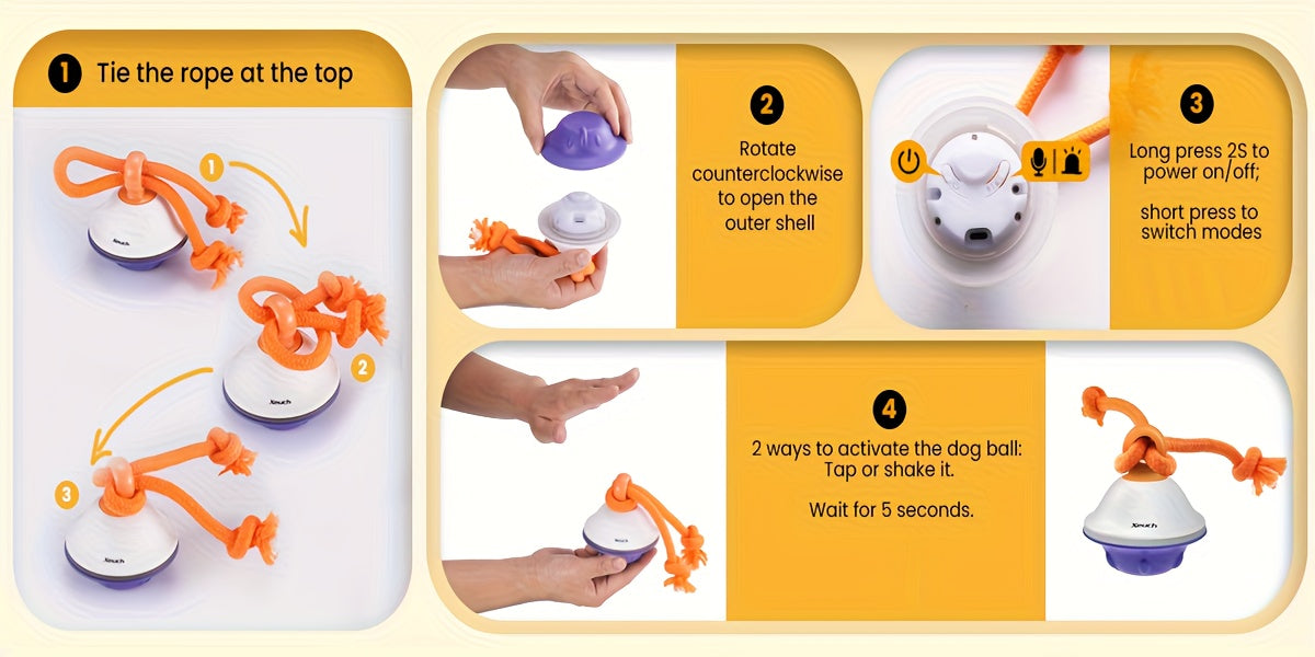 Automatic Rolling Dog Ball with Motion Sensor & Voice Recording – Interactive Rope Toy for Small & Medium Puppies, Outdoor Play, Crate Training & Teething | Green, White, Gray