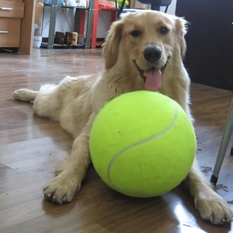 Large Tennis Ball Pet Toy 2 Pack with Air Pump - Durable Chew-Resistant Dental Ball for Cats & Dogs Interactive Play & Teeth Cleaning