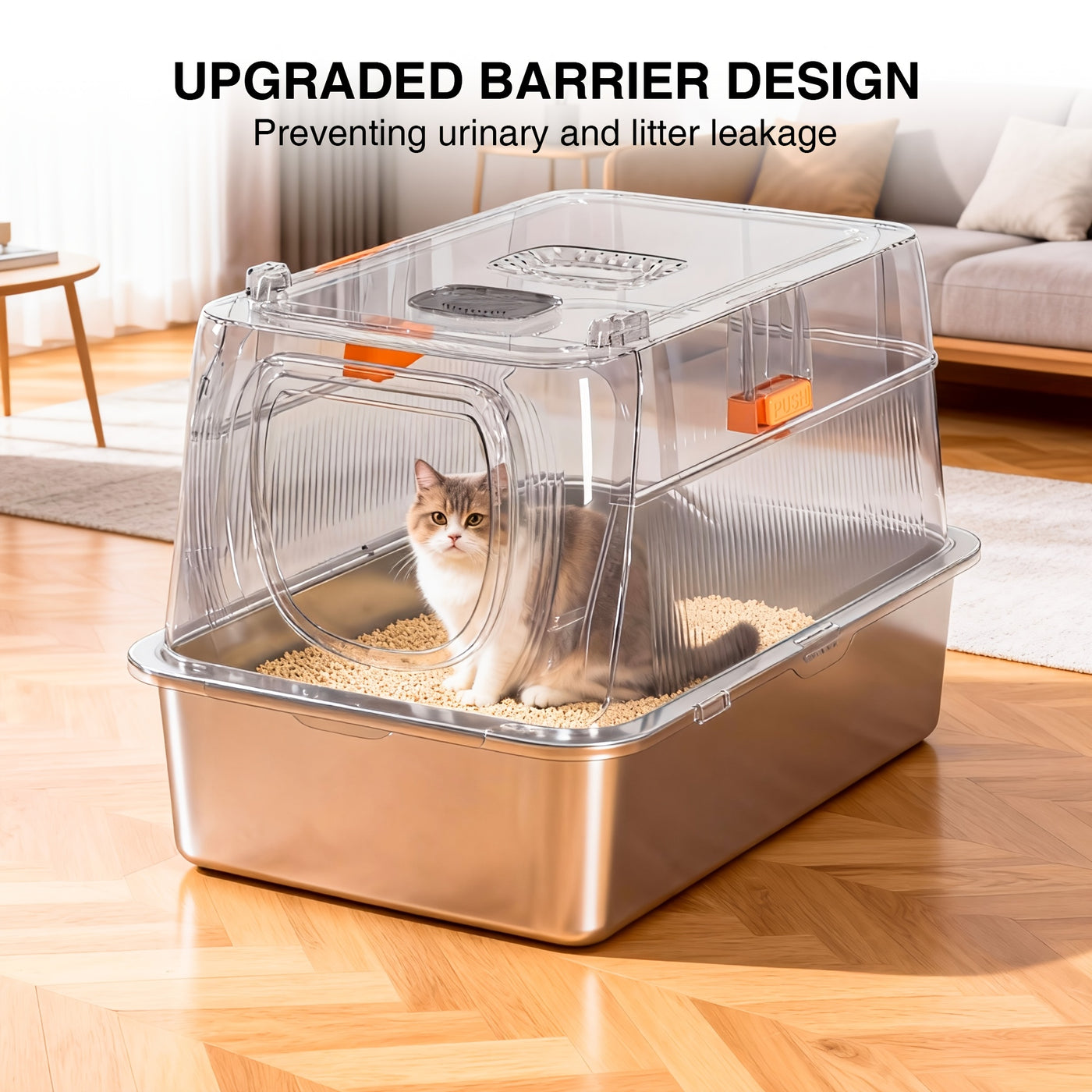 Extra Large Stainless Steel Cat Litter Box with Lid Enclosed Foldable Anti-Splash Indoor Cat Toilet with Front Flap Door Superior Odor Control