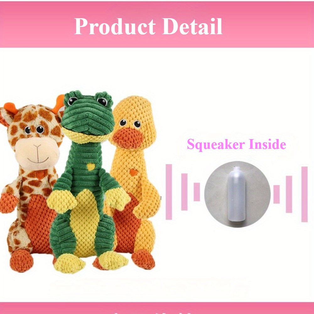 Sweetheart Squeaky Plush Dog Toy – Cute Animal Print Chew & Tug Toy for Aggressive Chewers, Interactive Dog Toy for All Breeds, Duck Deer Frog Styles