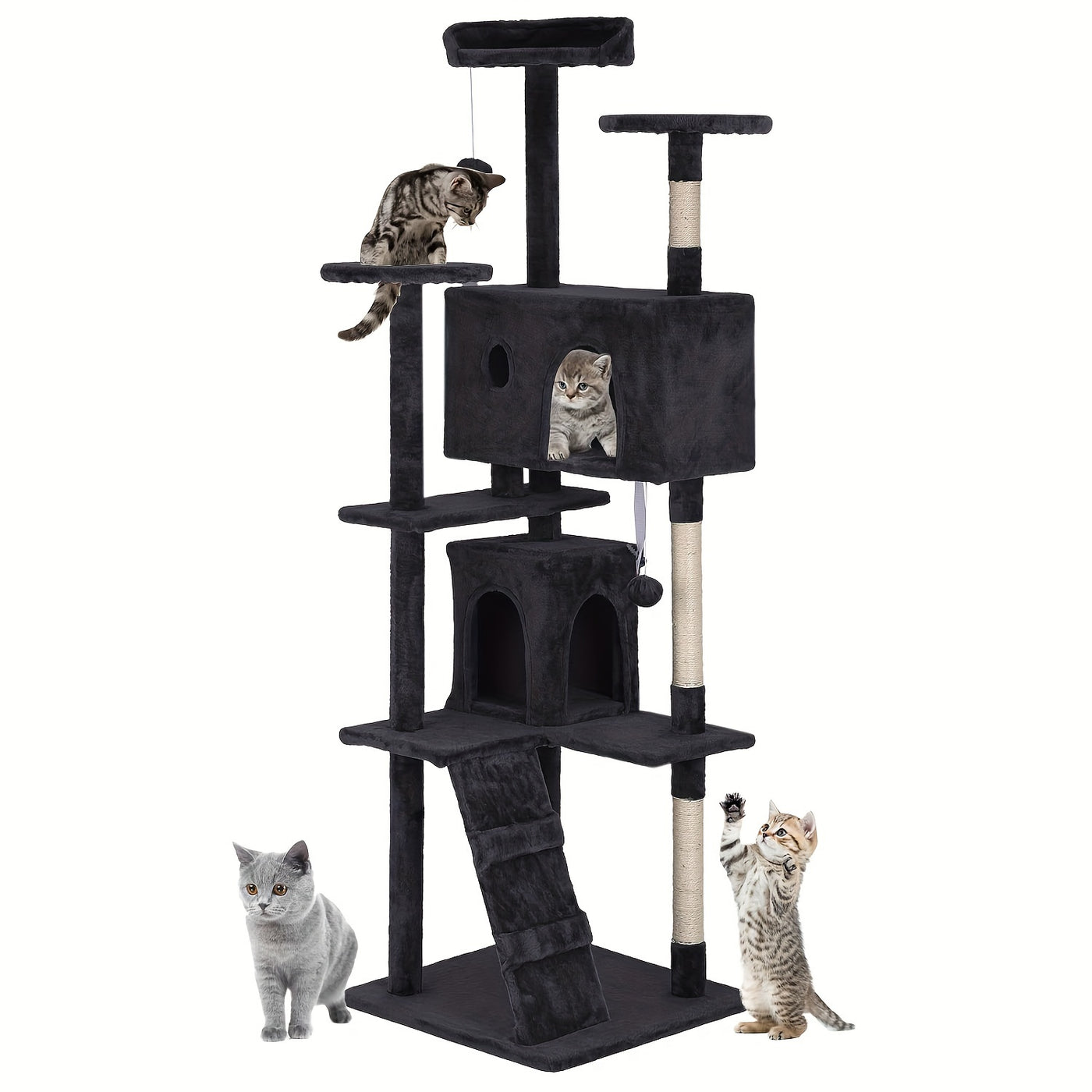 Multi-Level Cat Tree Tower with Scratching Post & Cat House - Indoor Cat Activity Center 22/54/60/70 Inch, Cat Climbing Tower for Kittens & Adult Cats, Easy Assembly