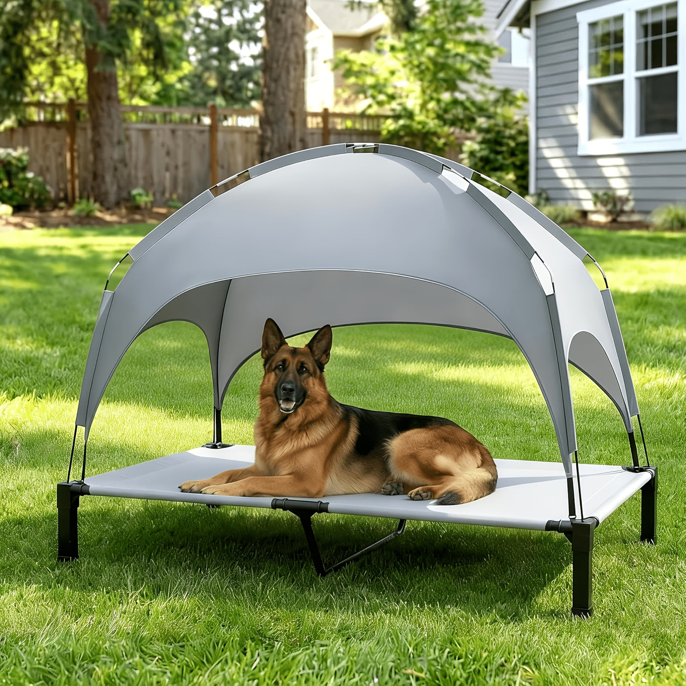 Elevated Dog Bed with Canopy – Outdoor Raised Pet Cot with Removable Shade Tent, Portable Cooling Bed for Dogs and Cats, 3 Sizes, 4 Colors
