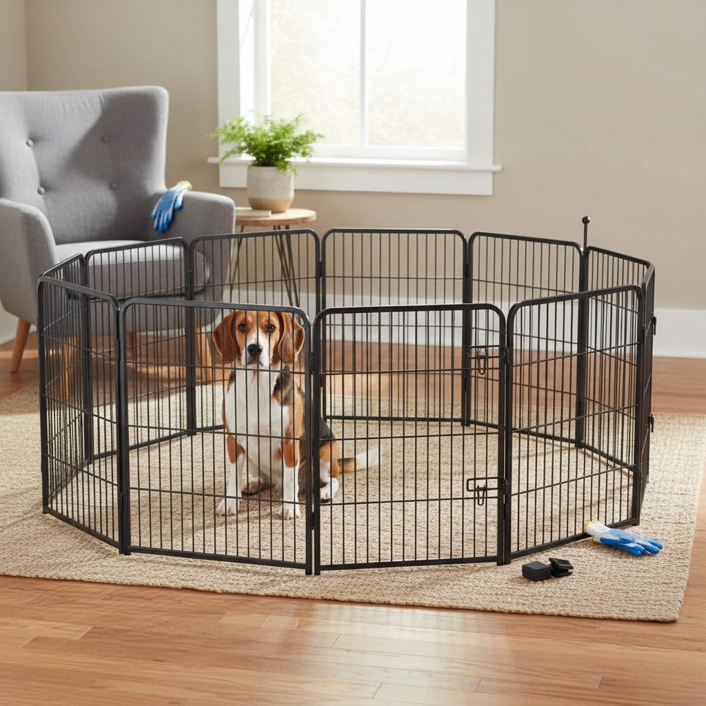 Heavy Duty Metal Dog Playpen with 8 & 16 Panels - Portable Outdoor Exercise Fence Pen for Small Medium Large Dogs, RV Camping Backyard