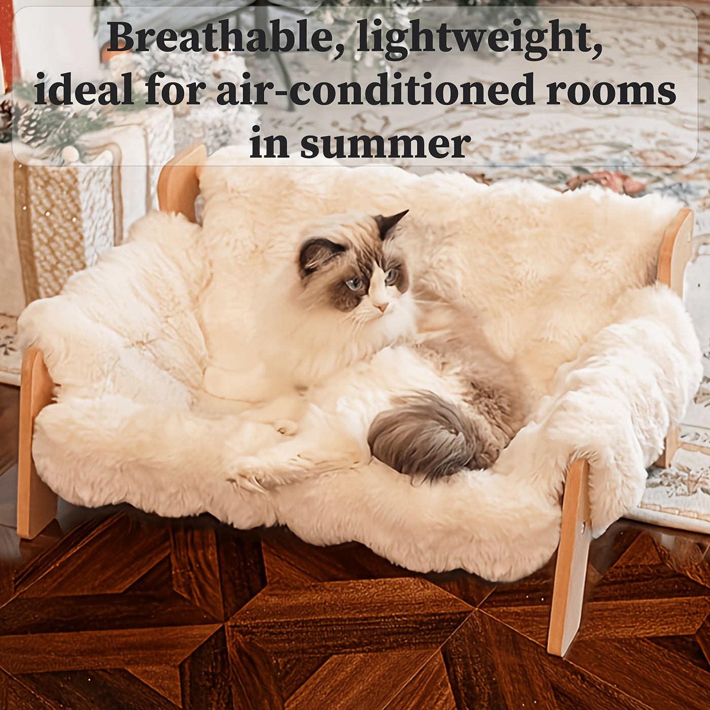 Elevated Pet Sofa Bed - Solid Wood Lounge Chair for Cats & Dogs, Modern Pet Furniture, Replaceable Mattress, Bamboo Mat & Fleece Options, White & Grey