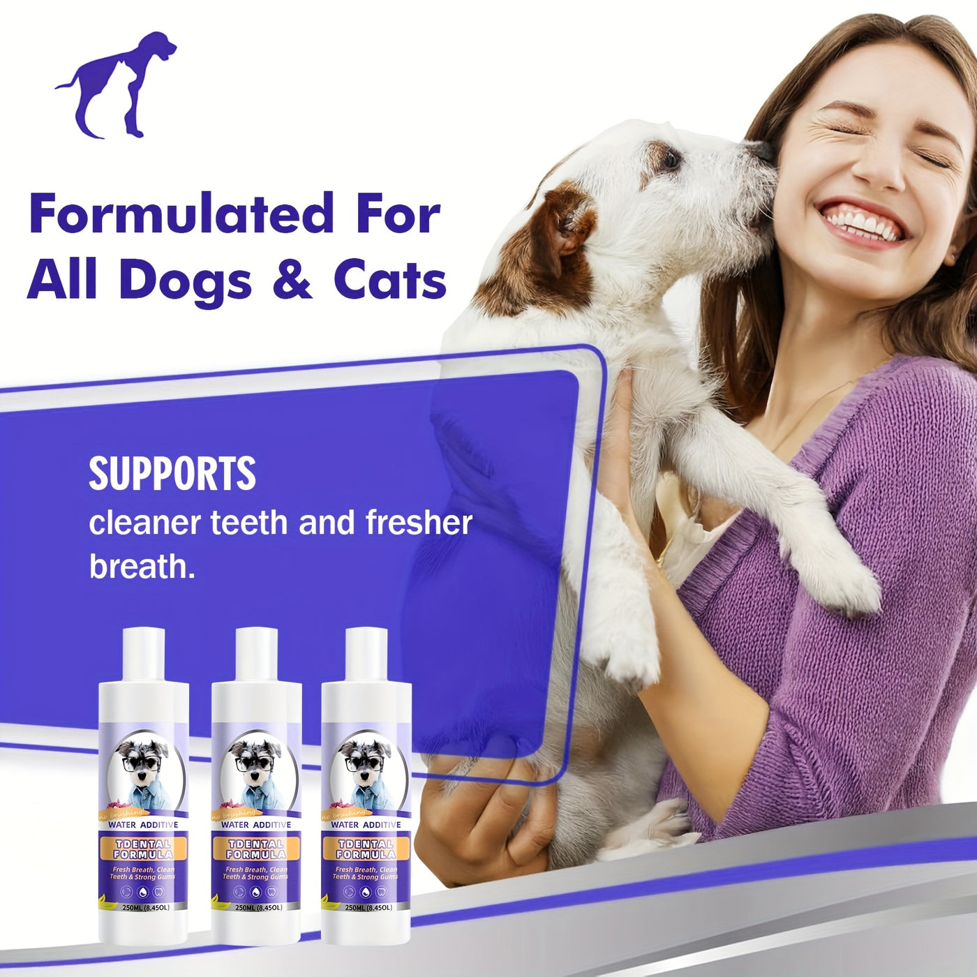 Dog & Cat Water Additive Dental Rinse – No-Brush Teeth Cleaner, Plaque & Tartar Control, Breath Freshener Mouthwash for Pets, 250ml Daily Oral Hygiene Formula
