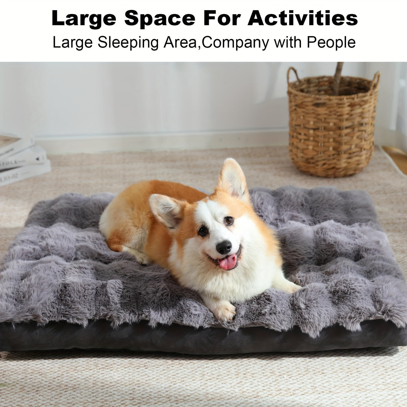 Orthopedic Dog Bed for Extra Large Dogs – Soft Plush Faux Fur Fluffy Mat with Removable Washable Cover & Anti-Slip Bottom