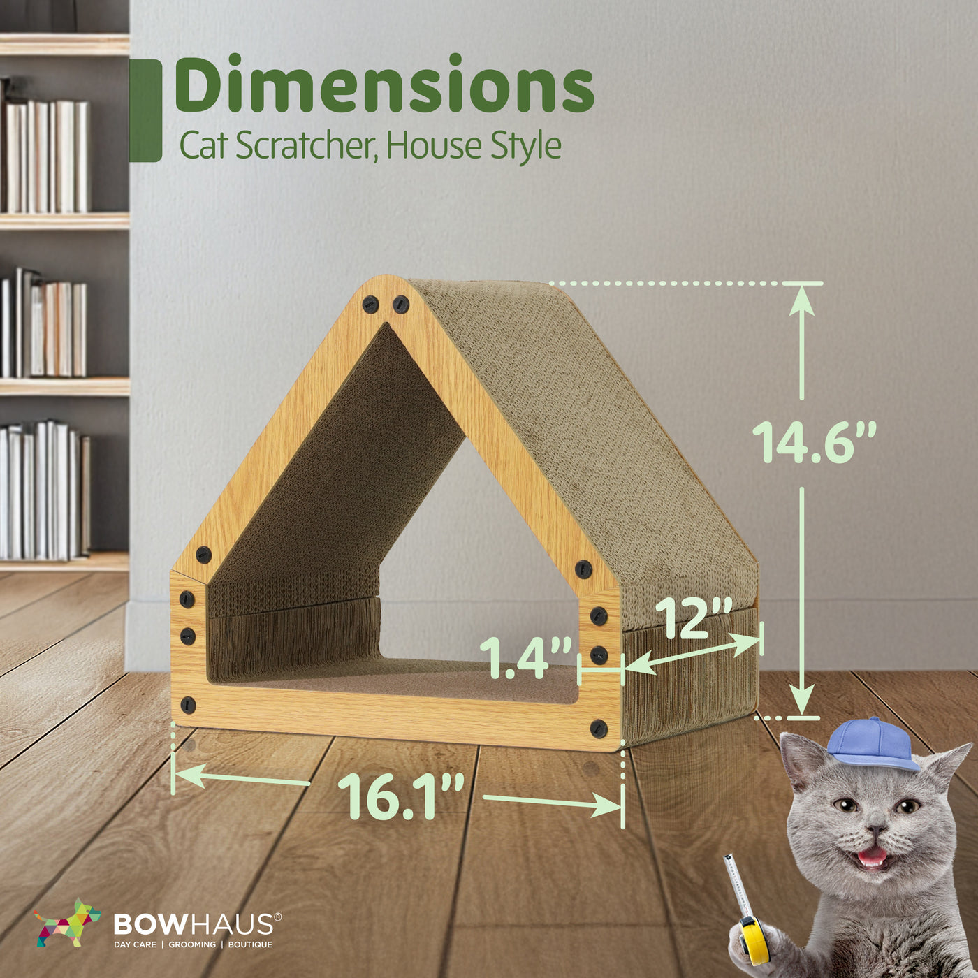 House Cat Scratcher Lounger - Large Reversible 5-Layer Cardboard Cat Scratching Pad & Board for Indoor Cats, 16x14x12 Inch, Brown & White