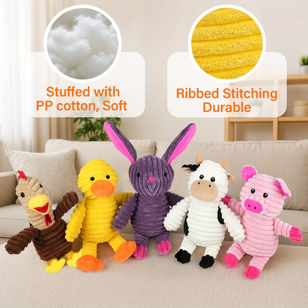 Plush Squeaky Dog Toys 5-Pack – Animal Characters with Embroidered Safety Eyes, Washable Stuffed Squeaker Toys for Small Medium Large Dogs