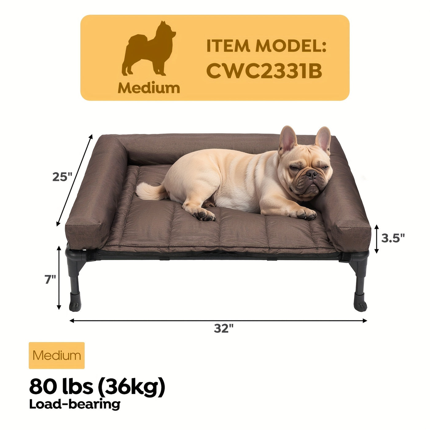Elevated Cooling Dog Bed with Removable Pillow-Top Bolster Mat - Raised Dog Cot, Breathable Mesh, No-Slip Feet, Steel Frame, Indoor & Outdoor, 4 Sizes, 5 Colors