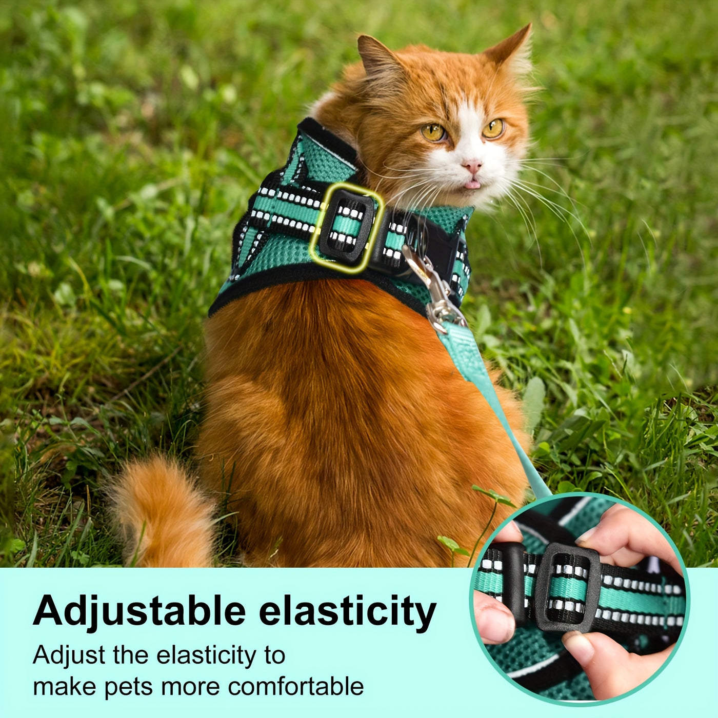 Escape-Proof Cat Harness and Leash Set – Adjustable Soft Mesh Vest with Reflective Strip for Cats & Kittens, Safe Outdoor Walking Gear, Multiple Colors & Sizes