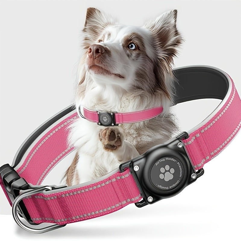 Reflective Dog Collar with AirTag Holder Padded Durable for Small Medium Large Dogs – GPS Tracking Compatible Pet Collar, Sizes S-XL, 6 Colors