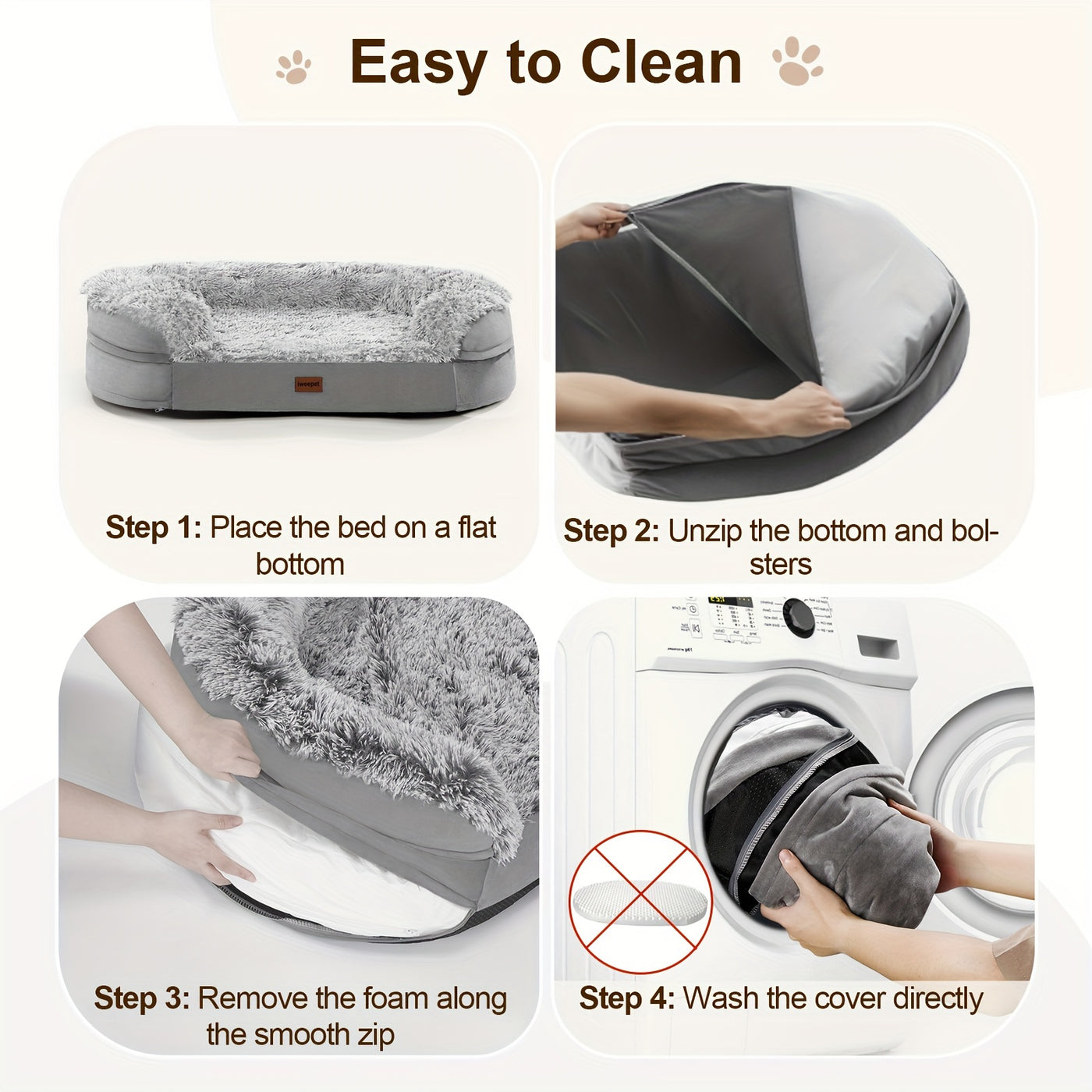 Orthopedic Egg Foam Dog Bed with Removable Washable Cover – Ultra Soft Memory Foam Pet Bed for Large, XL & Aging Dogs, Semicircle & Rectangle Styles