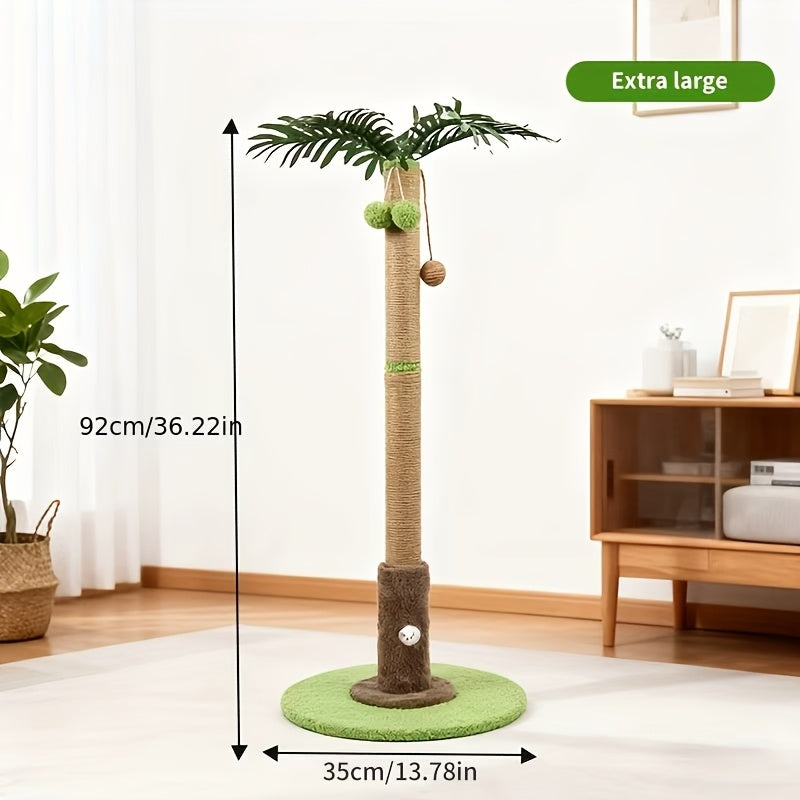 Cat Scratching Post 36.3in Tall Palm Tree Design - Natural Sisal Rope, Stable Weighted Base, Hanging Balls & 3D Leaf Top, Space-Saving Cat Scratcher for Indoor Cats Kittens Apartments
