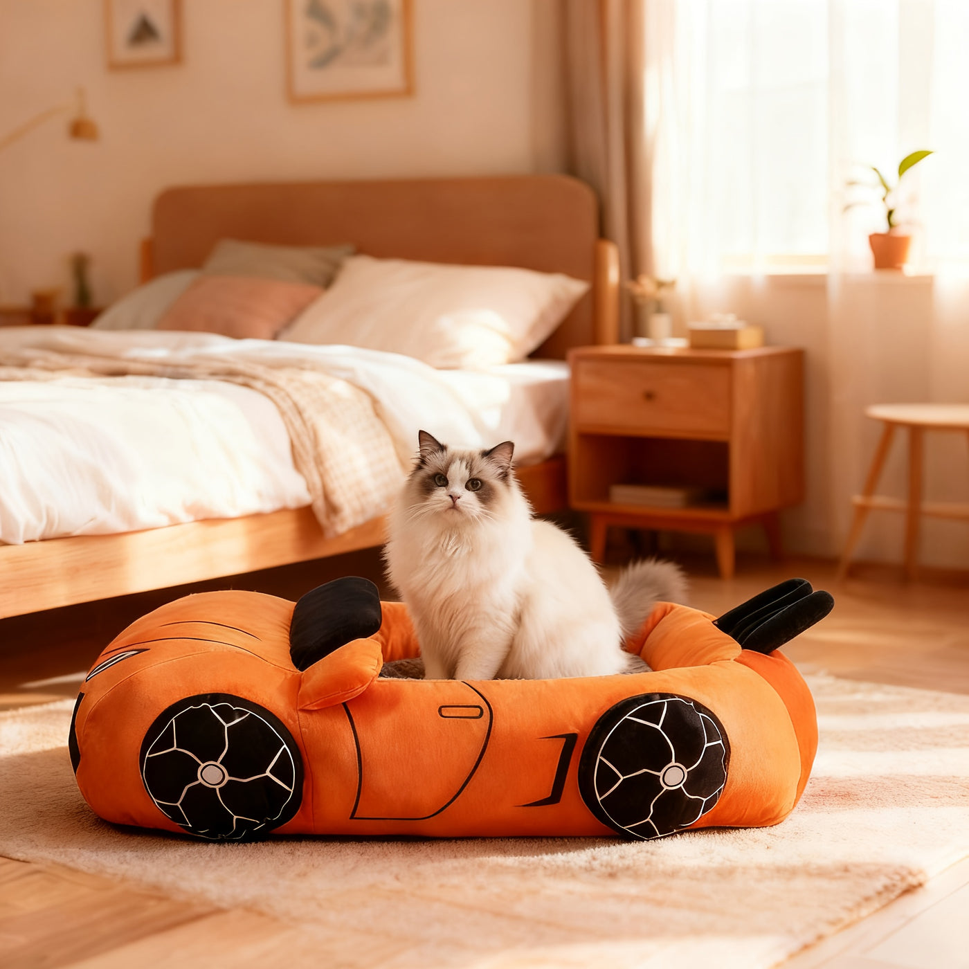 Cute Funny Cat Bed – Soft Pet Bed for Cats Kittens & Small Dogs, Cozy Puppy Bed Modern Style, Washable Indoor Pet Sleeping Bed