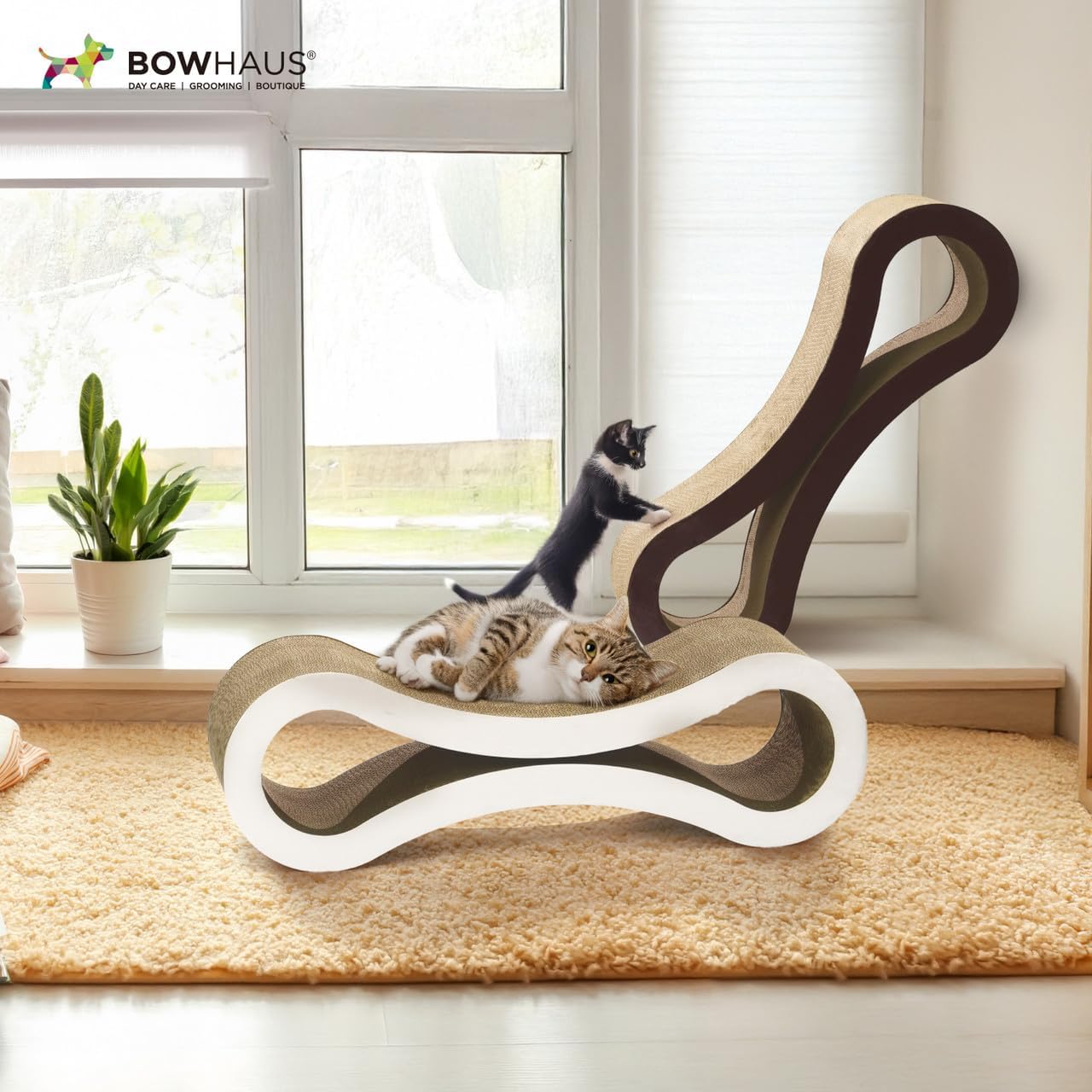 Large Cat Scratcher Lounger Reversible – Infinity Shape 5-Layer Cardboard Scratch Pad & Bed for Indoor Cats, 33.9 Inch, Brown or White