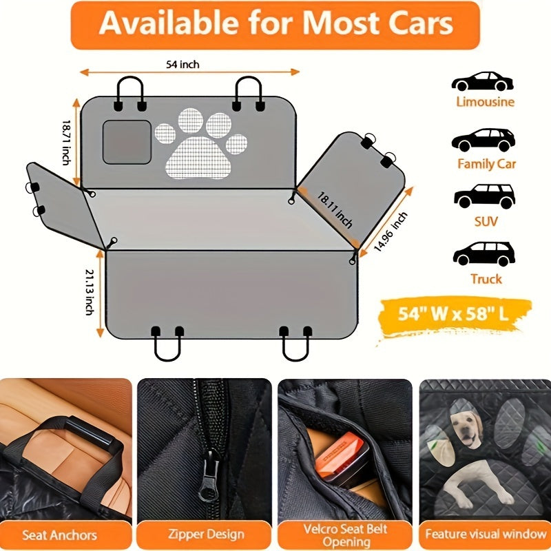 Dog Seat Cover Hammock – Heavy Duty Scratch-Resistant Waterproof Non-Slip Pet Rear Seat Cover for Cars Trucks SUVs, Soft Durable Open Mesh Back Seat Protector for Dogs