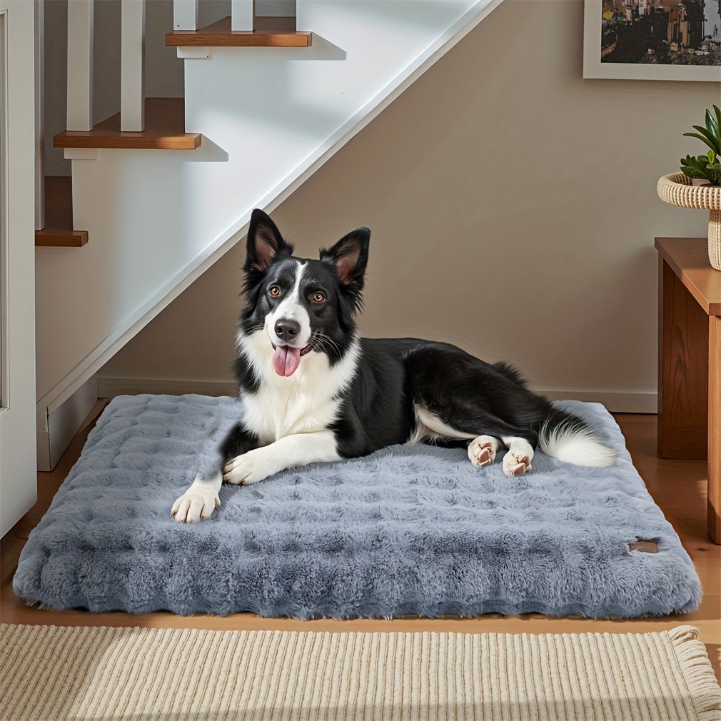 Orthopedic Dog Bed with Removable Cover – Thick Foam Base, Waffle Texture, Crate Mat for Dogs & Cats, Multiple Sizes Medium to 3XL, Grey & Khaki Beige