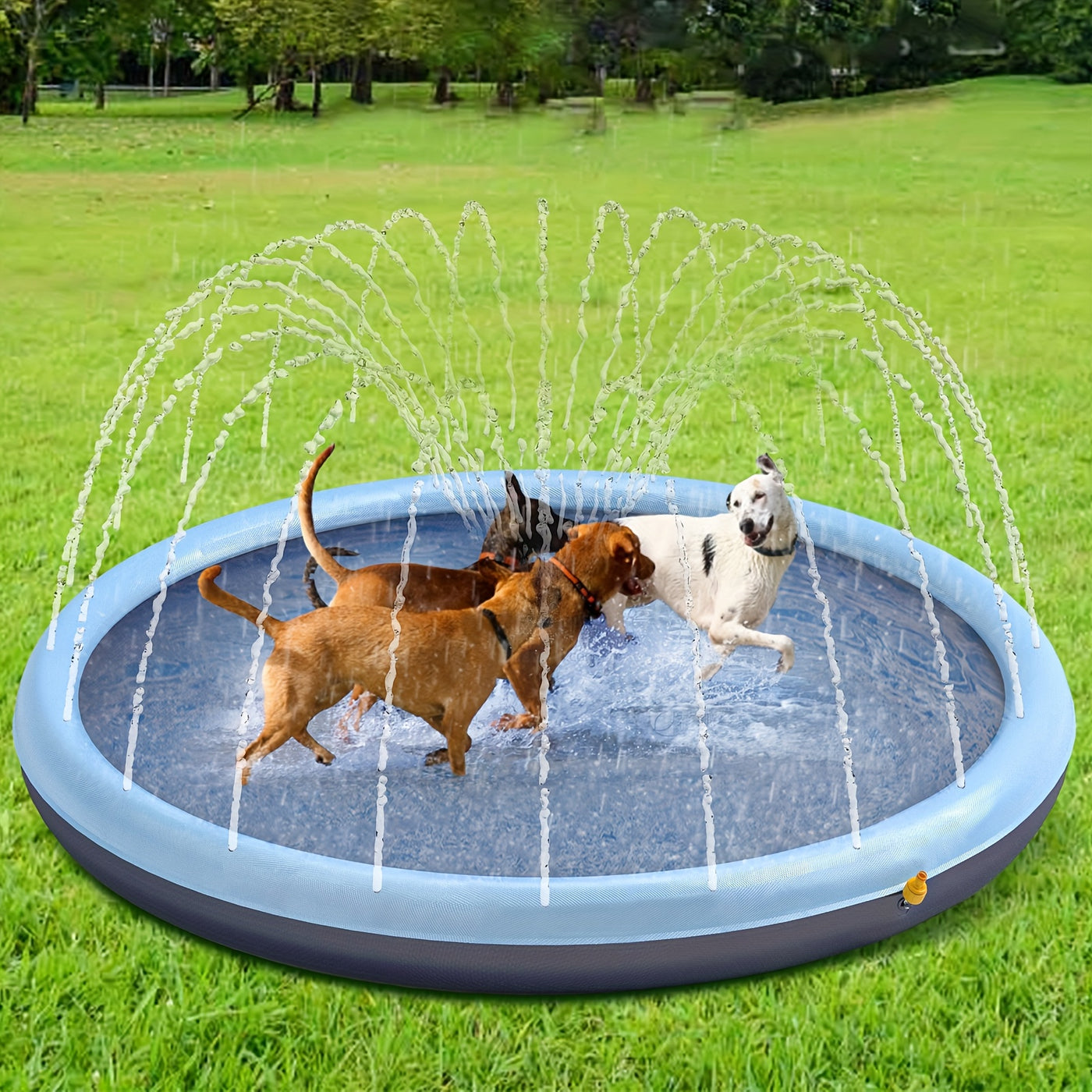 Dog Splash Pad Sprinkler Large Non-Slip – Heavy-Duty Nylon Outdoor Water Play Pad for Dogs, Backyard Summer Fun, 3 Sizes (75"/87"/97"), Blue