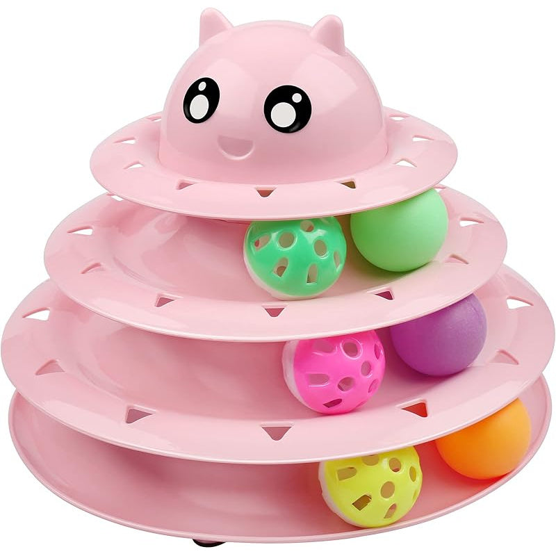 3-Tier Turntable Cat Toy with 6 Colorful Spinning Balls - No Battery Interactive Cat Toy, Anti-Slip Base, Detachable Levels, Mental & Physical Stimulation for Cats Kittens, Multiple Colors