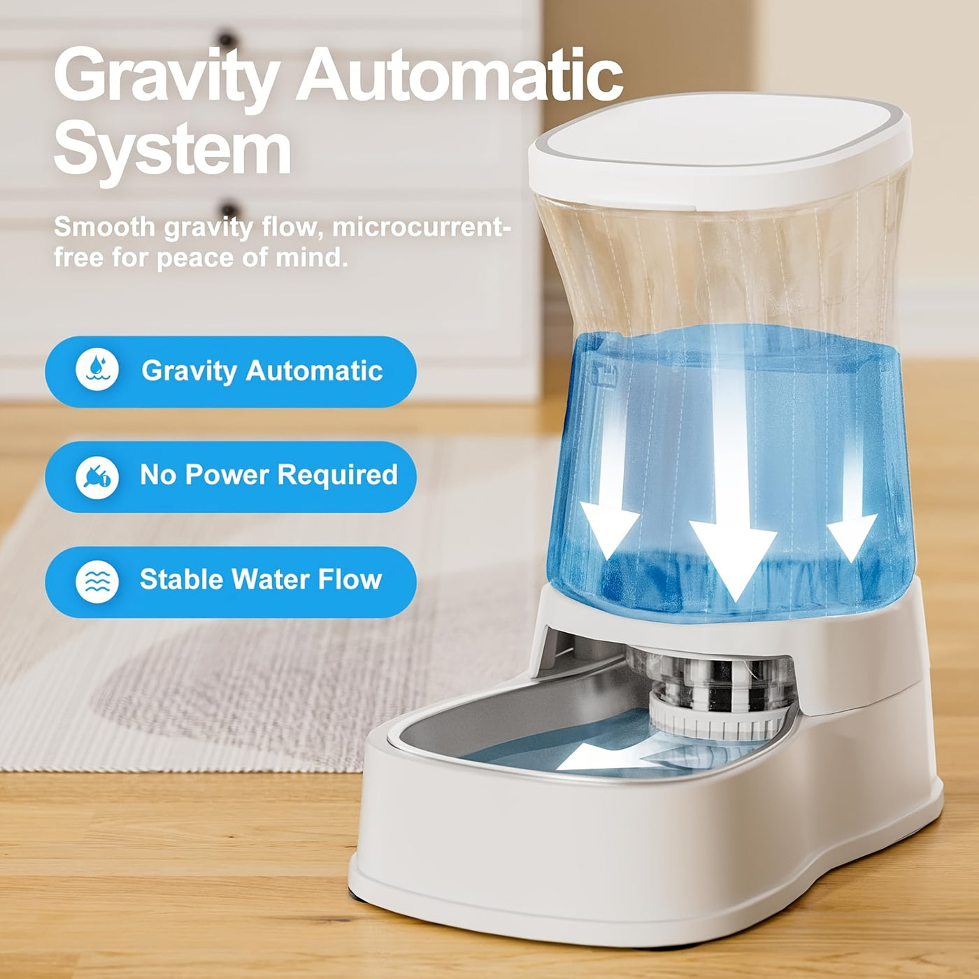 1 Gallon Gravity Pet Water Dispenser – Stainless Steel Bowl with Filter, Non-Slip BPA-Free No Electricity, Easy Clean for Cats & Dogs