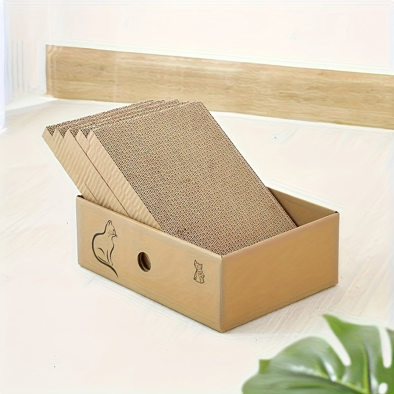 Corrugated Cardboard Cat Scratching Board & Bed Combo 5-Pack - 5-Layer Replaceable Durable Scratch Pad for Indoor Cats & Kittens, Standard & Extra Large