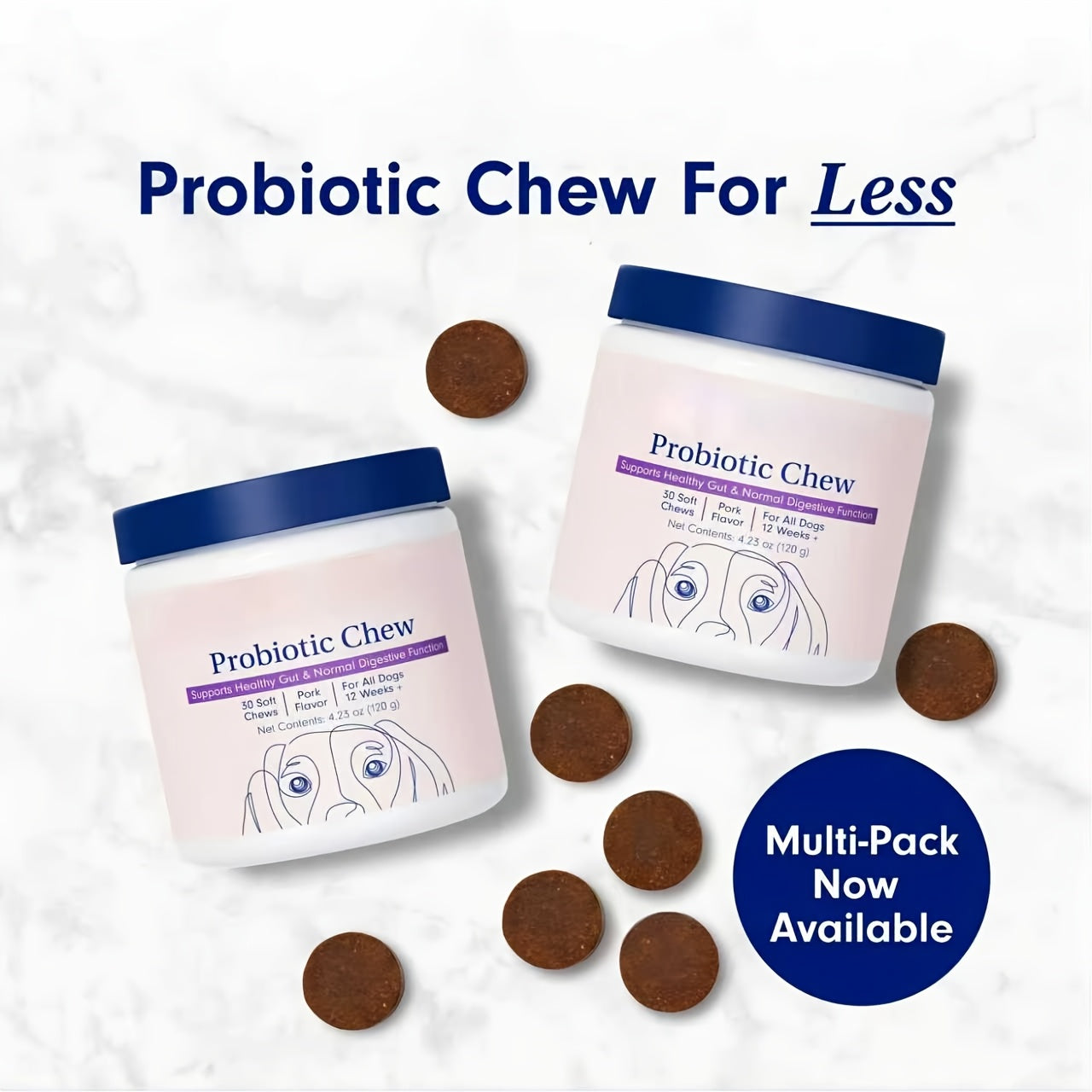 Probiotics for Dogs Gut & Digestive Health – Seafood Flavor Soft Chewable Tablets, 60pcs, Daily Nutritional Supplement, 2-Pack Value